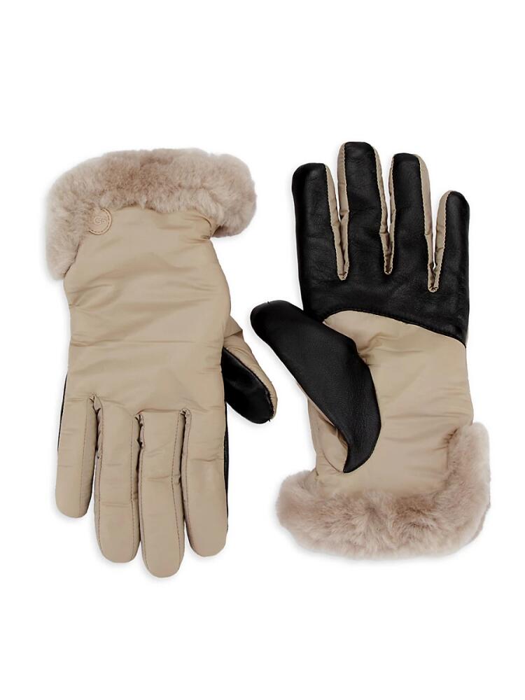 UGG Women's Faux Fur Lined & Shearling Cuff Leather Gloves - Putty Cover