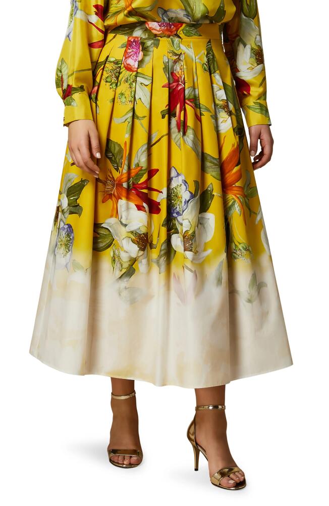 Marina Rinaldi Abaco Placed Floral Print Cotton Skirt in Lemon Big Cover