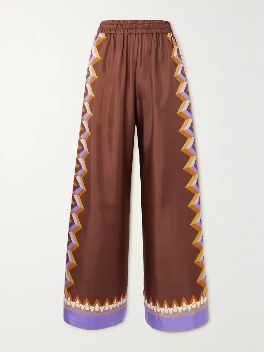 La DoubleJ - Printed Silk-twill Wide-leg Pants - Red Cover