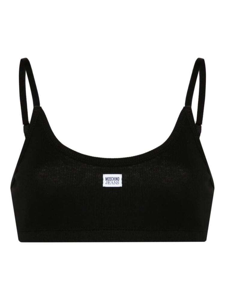 MOSCHINO JEANS logo-patch fine-ribbed bralette - Black Cover