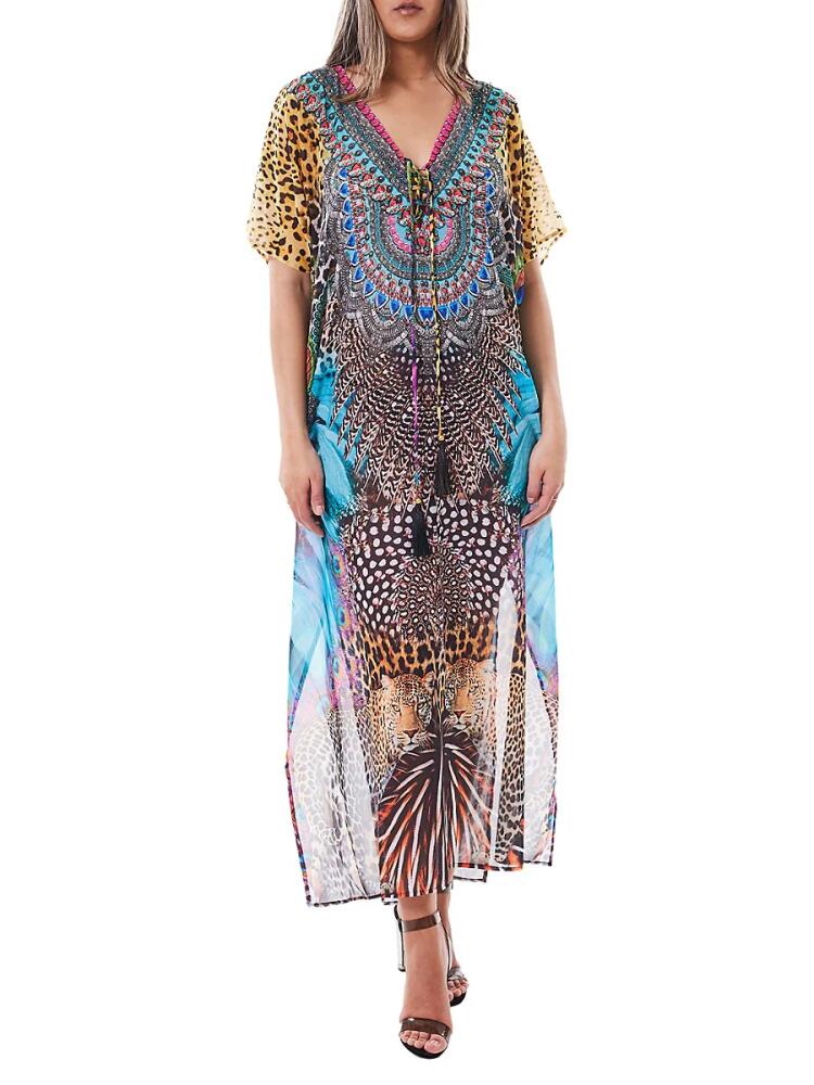 Ranee's Women's Printed V Neck Kaftan - Blue Multi Cover