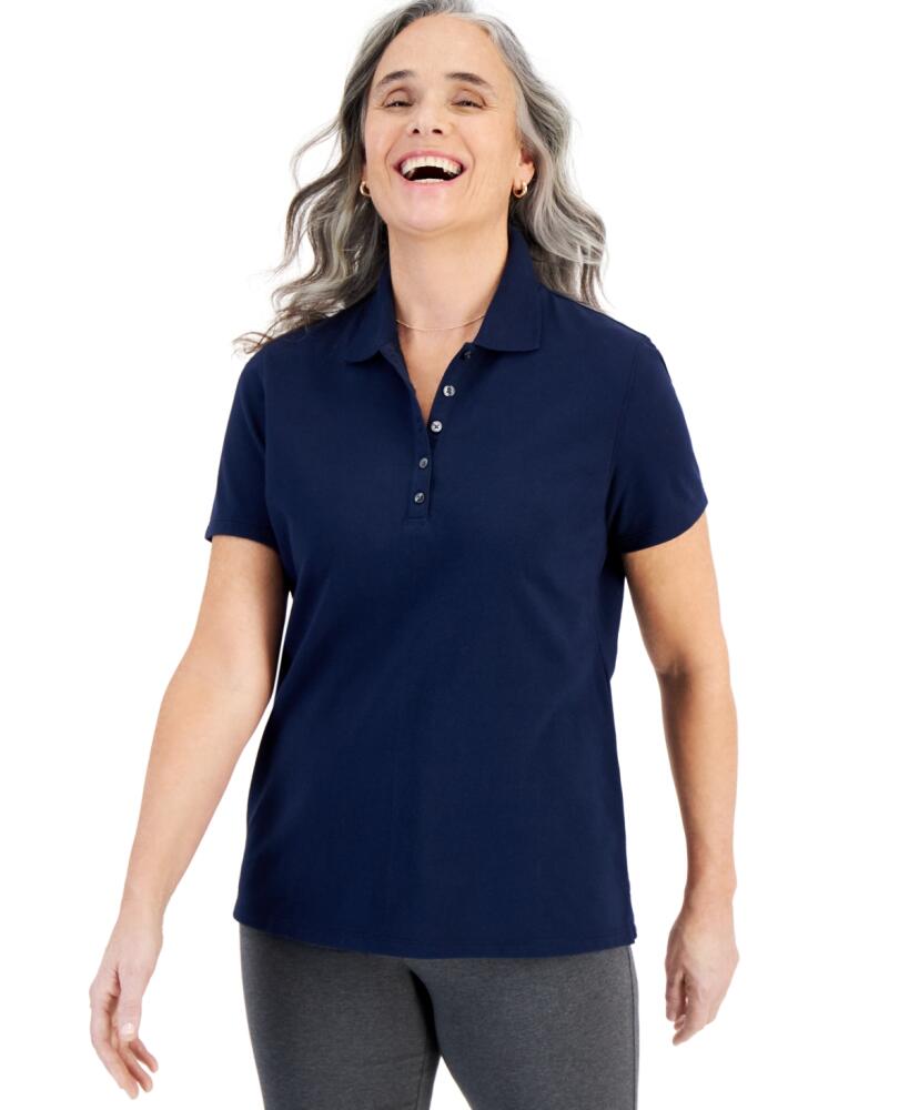 Style & Co Women's Short-Sleeve Cotton Polo Shirt, Created for Macy's - Industrial Blue Cover