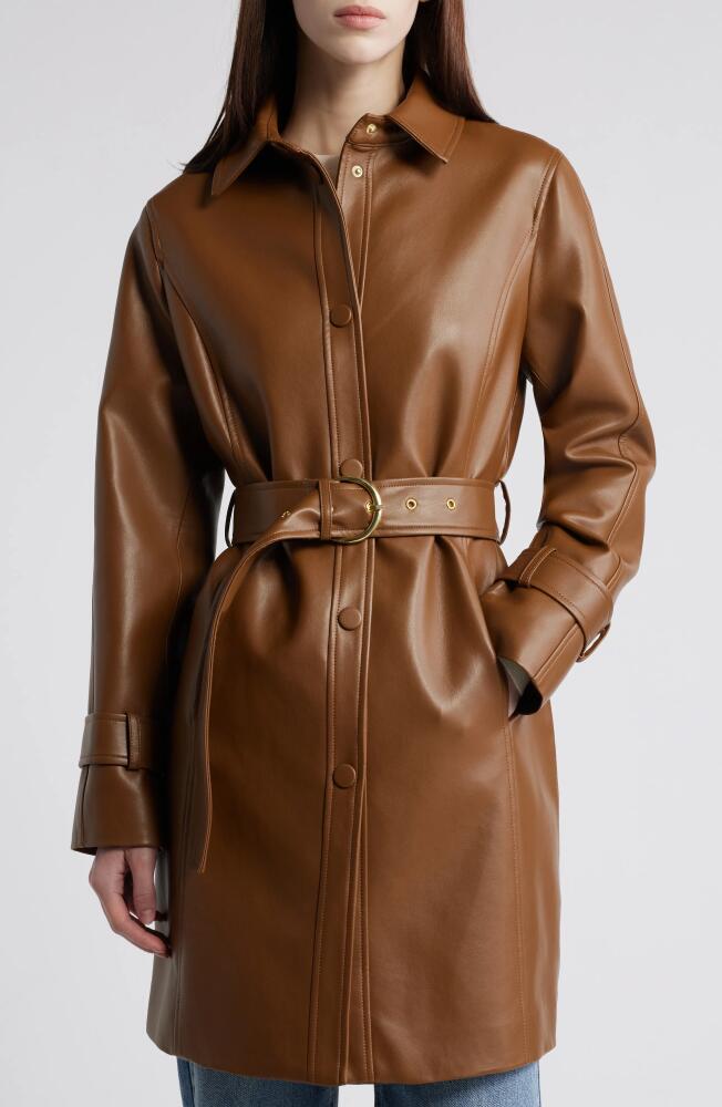 Via Spiga Tie Belt Snap Front Faux Leather Jacket in Cognac Cover