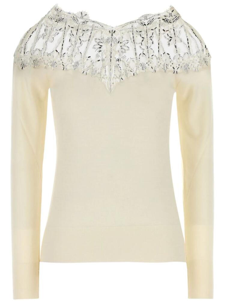 Ermanno Scervino lace-trim jumper - Neutrals Cover