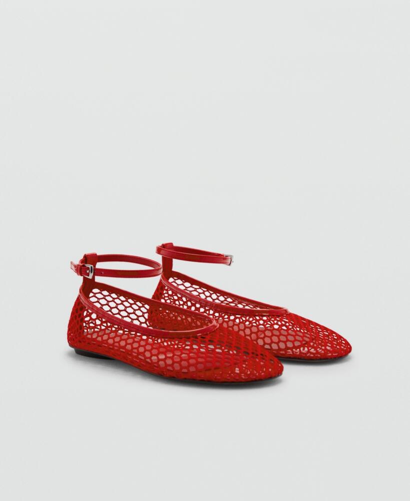 Mango Women's Buckle Strap Mesh Ballerinas - Red Cover