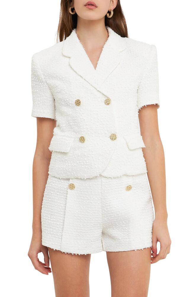 Endless Rose Double Breasted Short Sleeve Tweed Blazer in White Cover