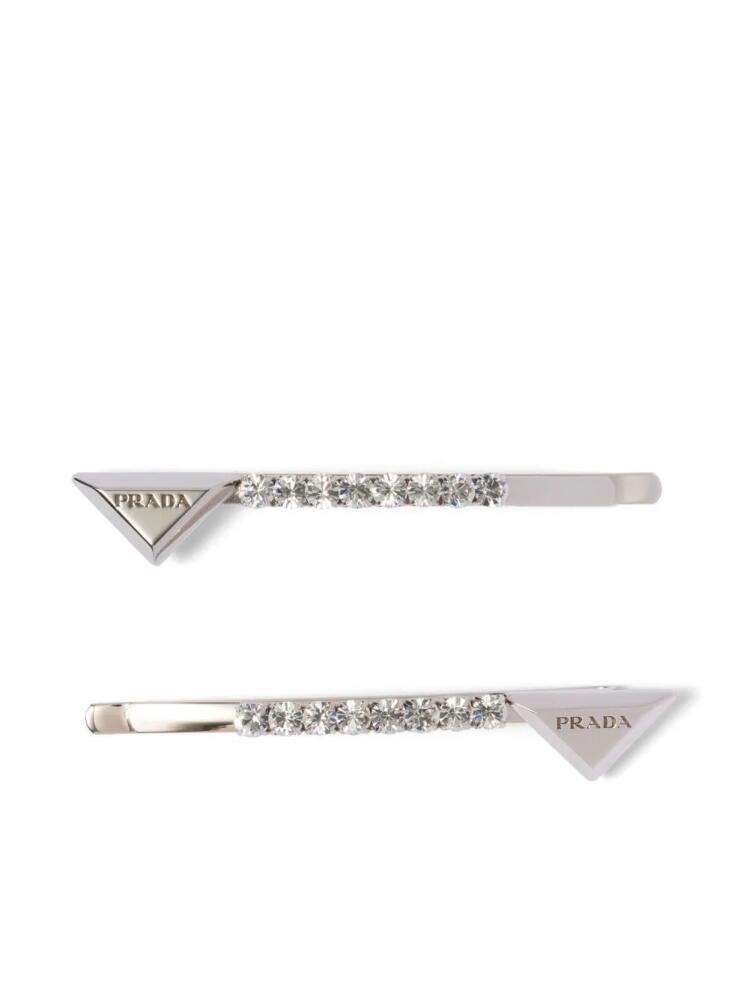 Prada crystal-embellished hair clips (set of two) - Silver Cover