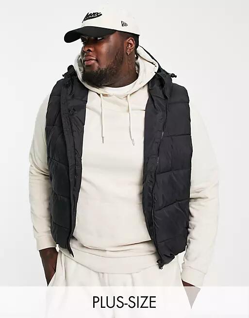 French Connection Plus puffer vest with hood in black Cover