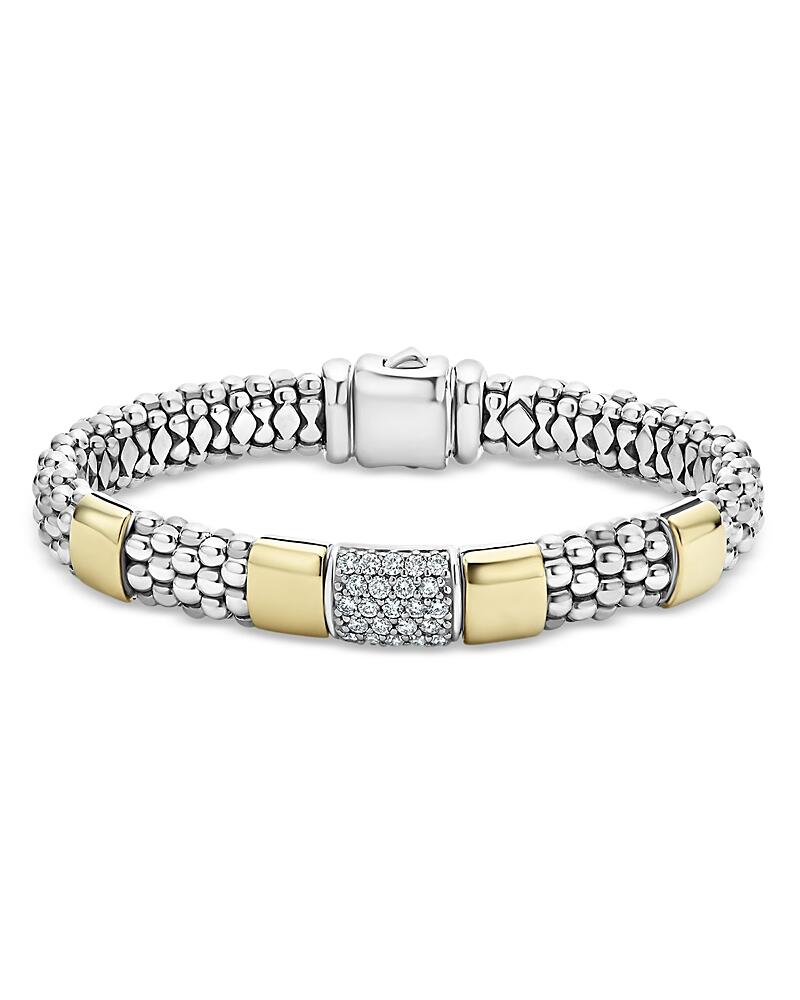 Lagos Sterling Silver & 18K Gold High Bar Diamond Bracelet, 8 - Exclusive Cover