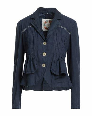 High Woman Blazer Navy blue Linen, Viscose Cover