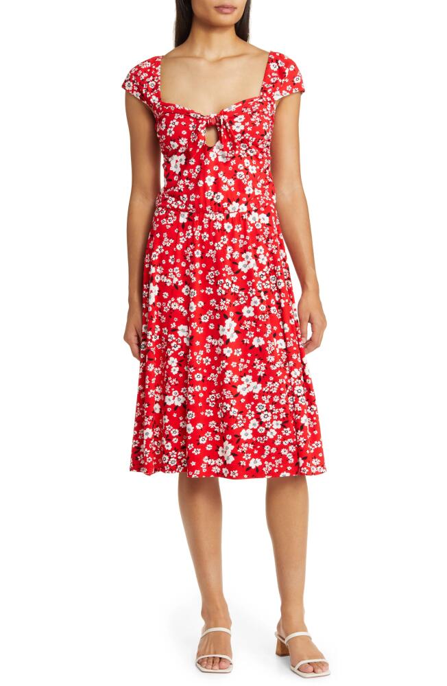 Loveappella Floral Tie Front Cap Sleeve A-Line Dress in Red Cover