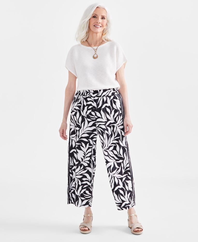 Style & Co Women's Printed Linen Blend Cropped Wide-Leg Pants, Created for Macy's - Deep Black Cover