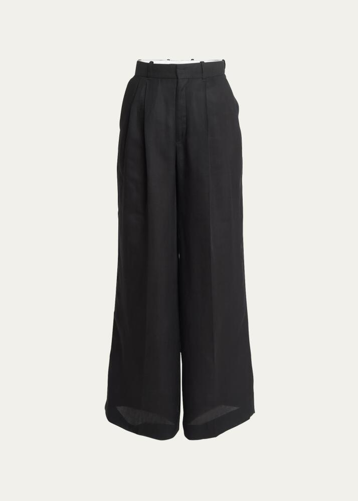 Chloe Wide Ramie Voile Sailor Pants With Front Pleats Cover