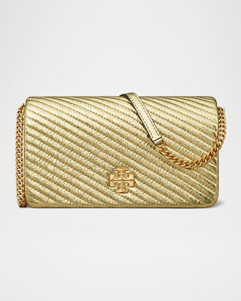 Tory Burch Kira Moto Metallic Quilted Leather Wallet on Chain Cover