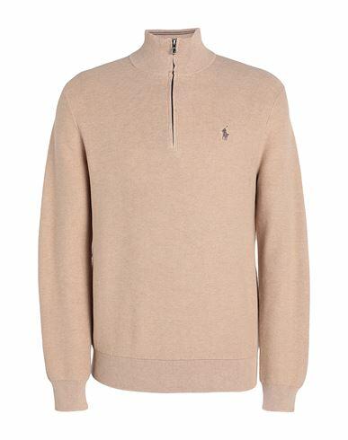 Polo Ralph Lauren Mesh-knit Cotton Quarter-zip Sweater Man Turtleneck Sand Cotton Cover