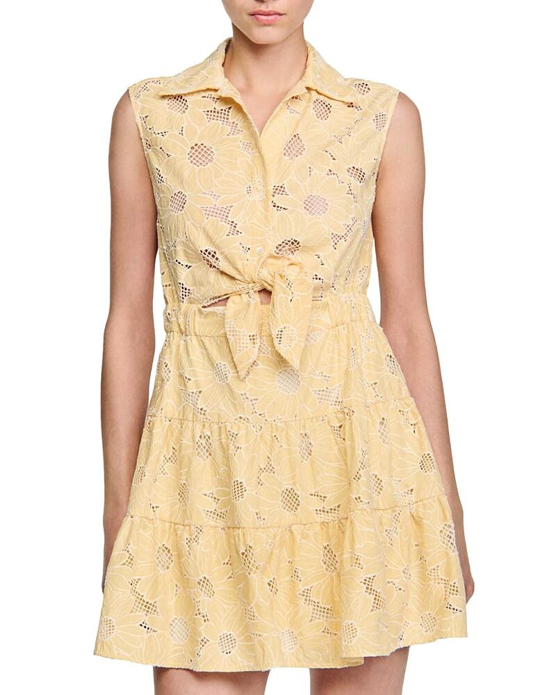 Sandro Vanilla Floral Embroidery Collared Mini Dress Cover