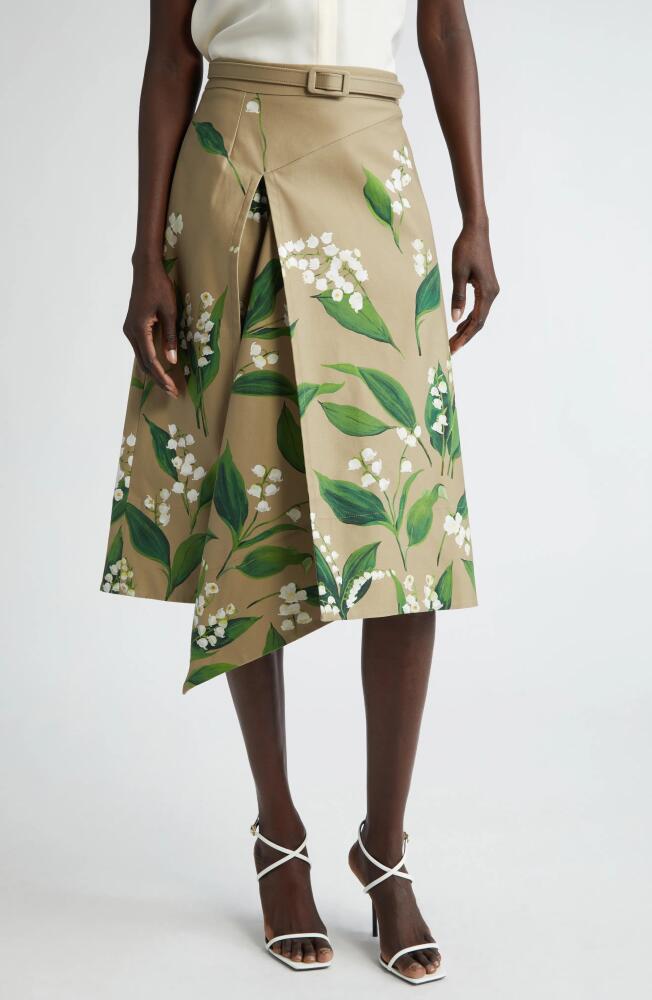 Oscar de la Renta Lily of the Valley Asymmetric Stretch Twill Skirt in White/Khaki Cover