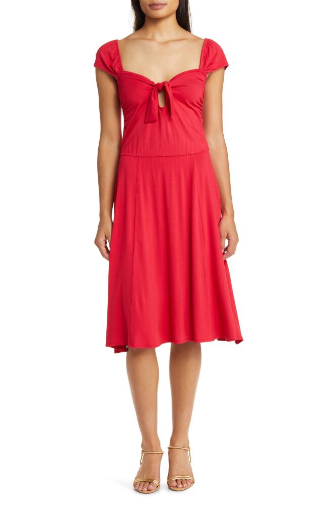 Loveappella Tie Front Cap Sleeve A-Line Dress in Red Cover