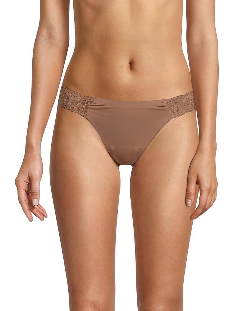 AVA & AIDEN Women's Stretch Lace Trimmed Thongs - Dark Mocha Cover