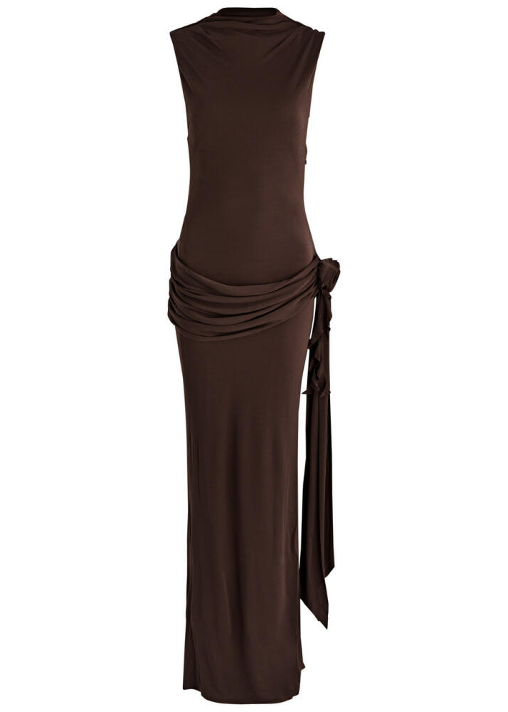 DE LA Vali Jacinth Draped Stretch-jersey Maxi Dress - Chocolate Cover