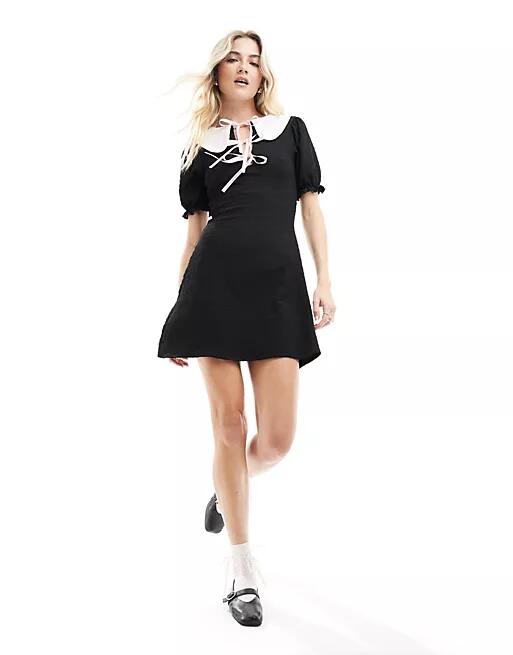 Miss Selfridge collar dress with bow details in black Cover