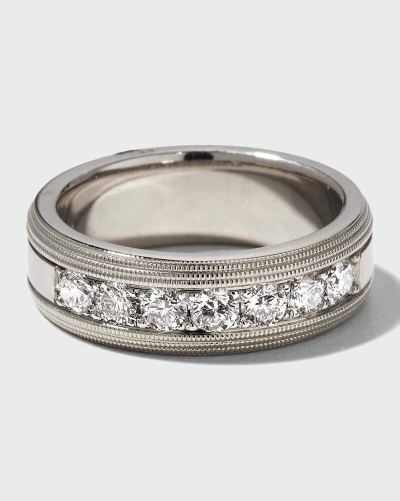 Neiman Marcus Diamonds Men's 18k White Gold Round 7-Diamond Ring, Size 10, 1.05tcw Cover