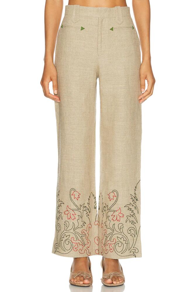 BODE Embroidered Trumpet Flower Murphy Trouser in Tan Cover