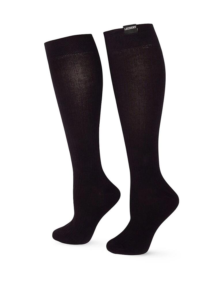 LECHERY Women's Woven Tab 1-Pack Knee High Socks - Black Cover