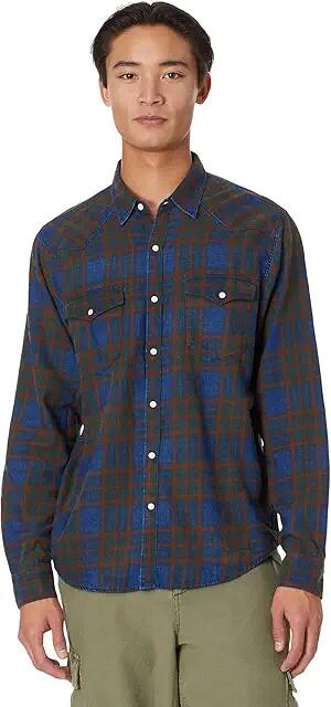 Lucky Brand Plaid Indigo Western Long Sleeve Shirt (Green Plaid) Men's Clothing Cover