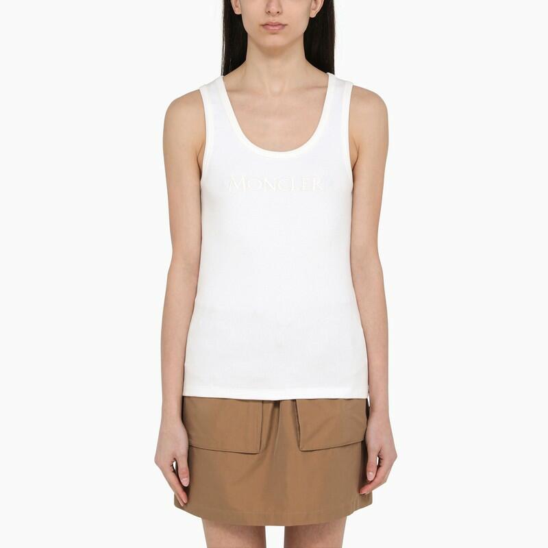 Moncler White cotton tank top with logo Cover