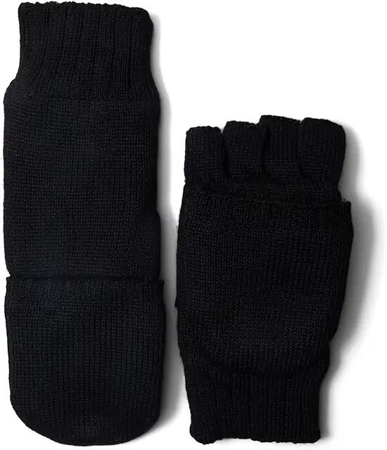 UGG Knit Flip Mitten with Leather Palm Patch (Black) Extreme Cold Weather Gloves Cover