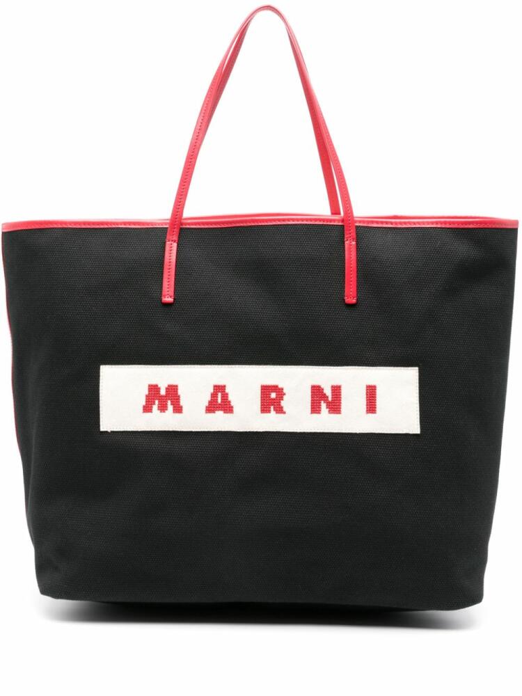 Marni logo-patch canvas tote bag - Black Cover