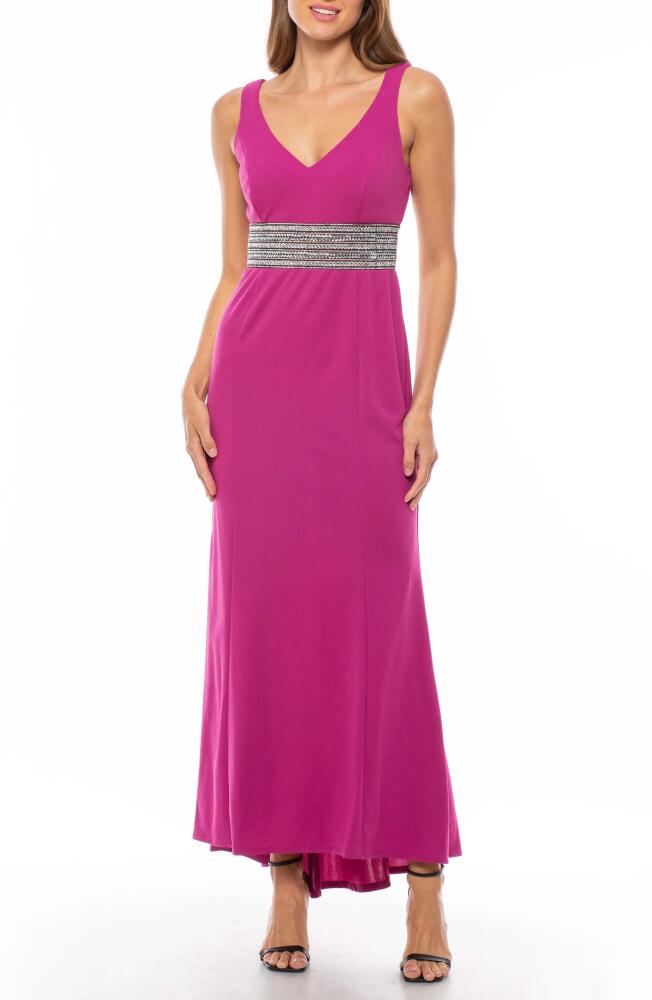 Marina Bead Waist Detail Sleeveless Gown in Magenta Cover