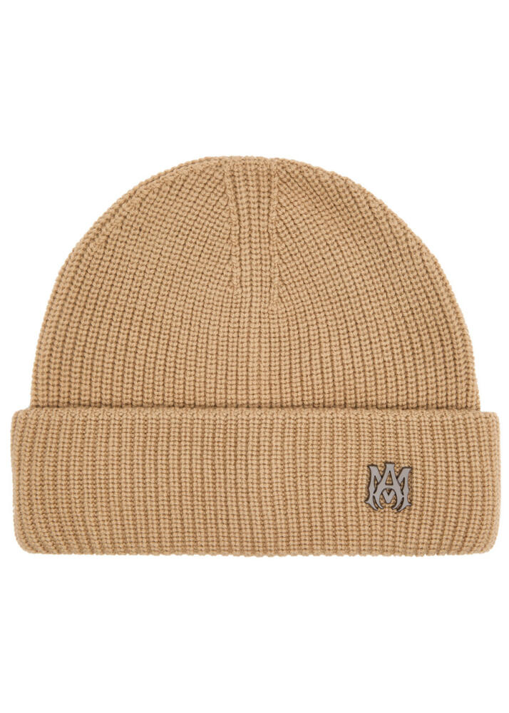 Amiri MA Logo Ribbed Wool Beanie - Beige Cover