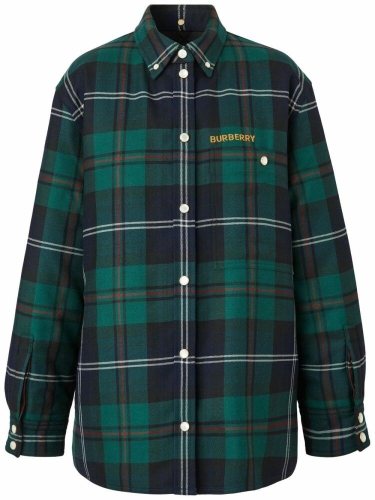 Burberry logo-embroidered check overshirt - Green Cover