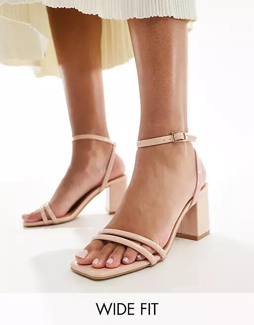 Truffle Collection wide fit block heel sandals in beige-Neutral Cover