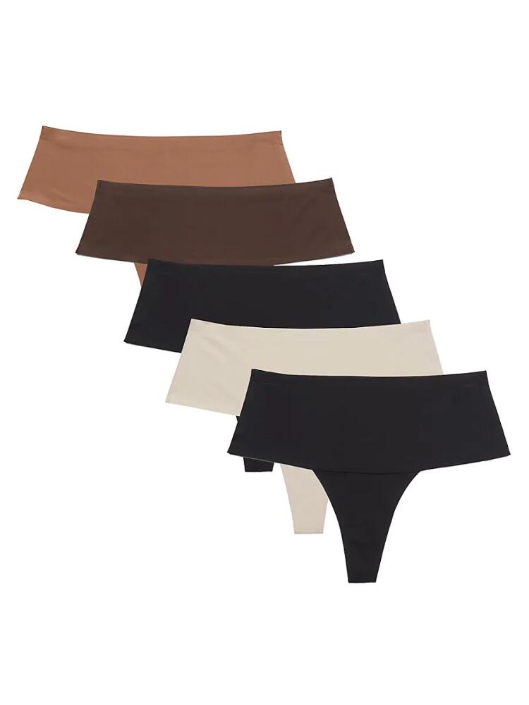 AVA & AIDEN Women's 5-Pack Solid Thongs - Neutral Combo Cover