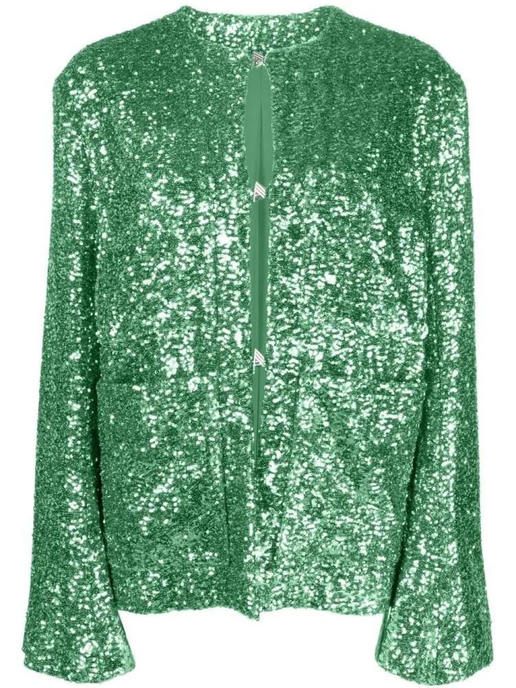 The Attico single-breasted sequin-embellished jacket - Green Cover