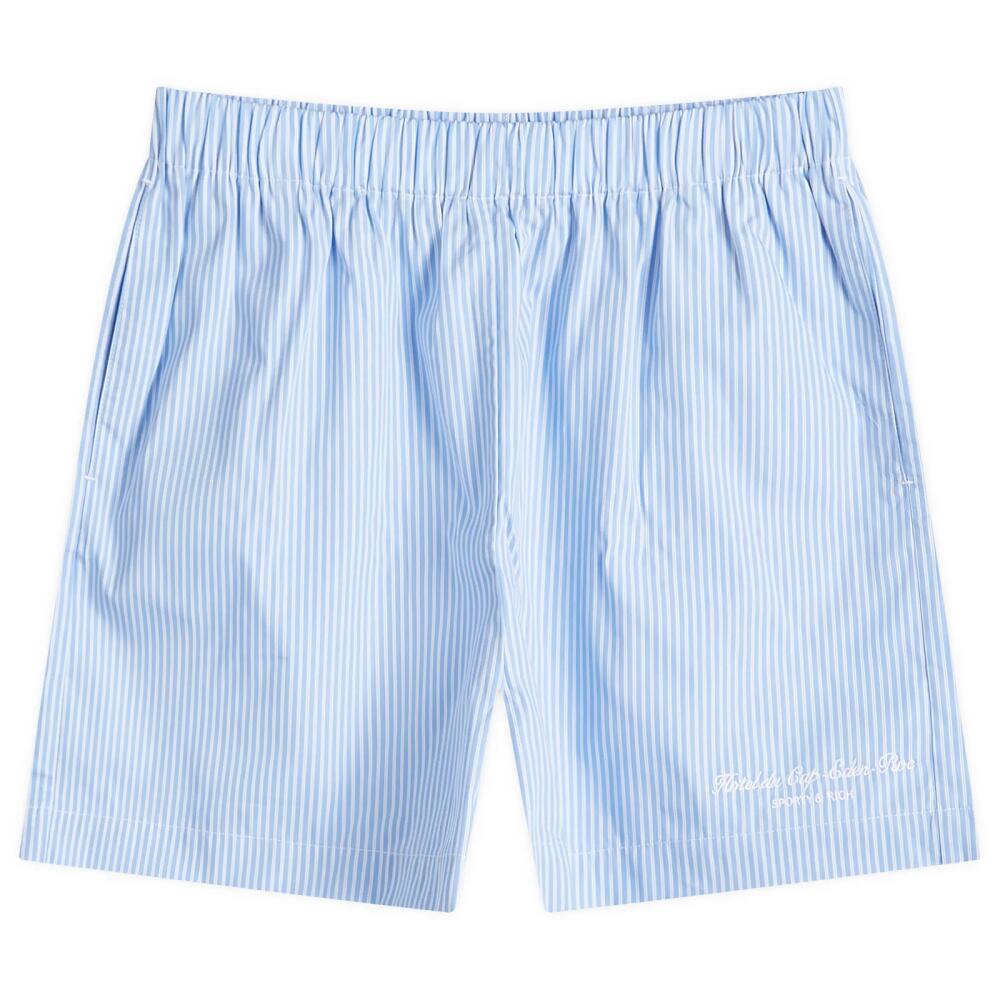 Sporty & Rich Hotel du Cap Cursive Poplin Short in Blue/White Thin Stripe White Cover