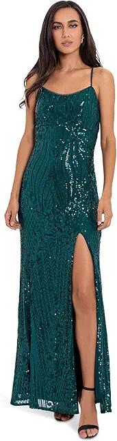 Betsy & Adam Long Sequin Gown (Green) Women's Clothing Cover