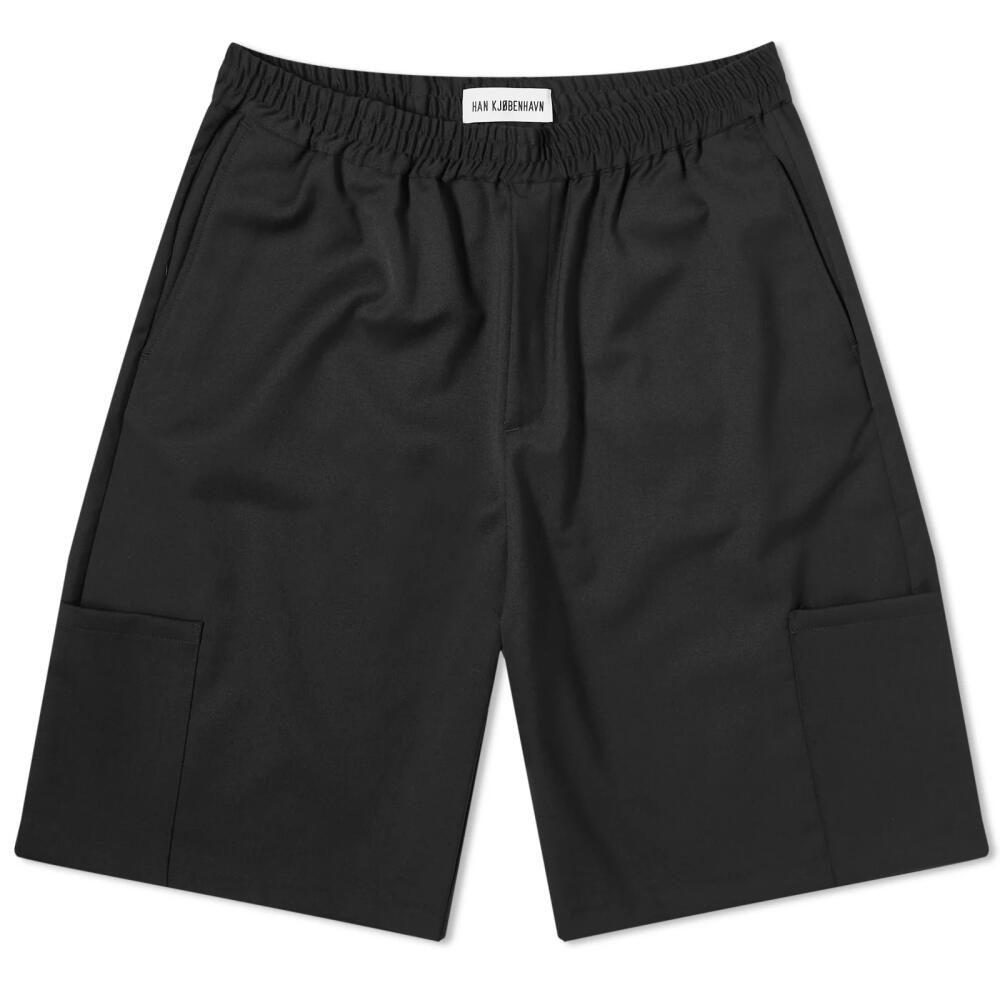 Han Kjobenhavn Men's Wool Elasticated Wide Leg Shorts in Black Cover