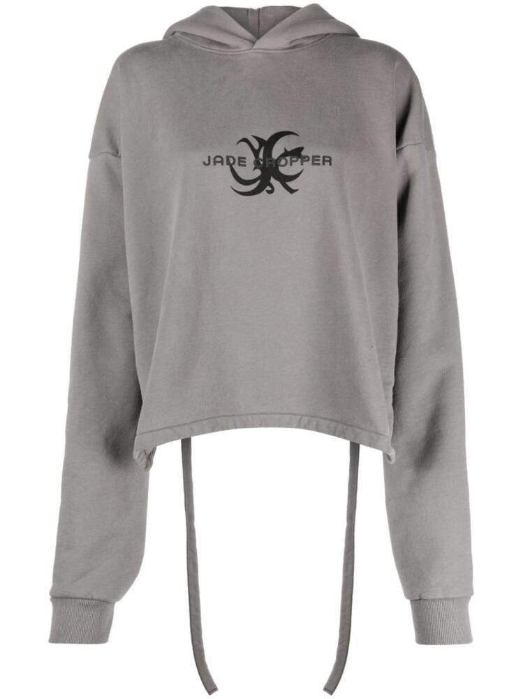 Jade Cropper logo-print open-back hooded jumper - Grey Cover