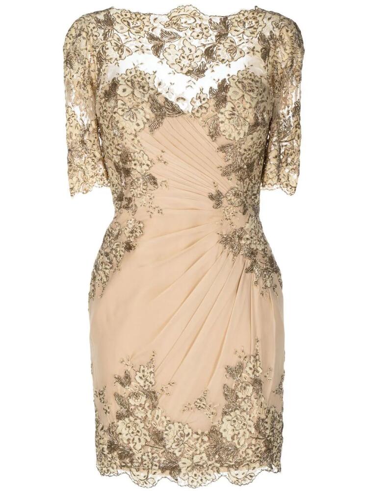 Zuhair Murad ruched floral-lace mini dress - Gold Cover