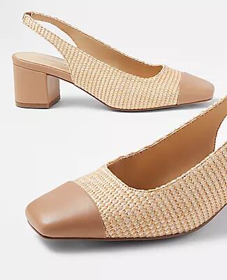 Ann Taylor Straw Cap Toe Block Heel Slingback Pumps Cover