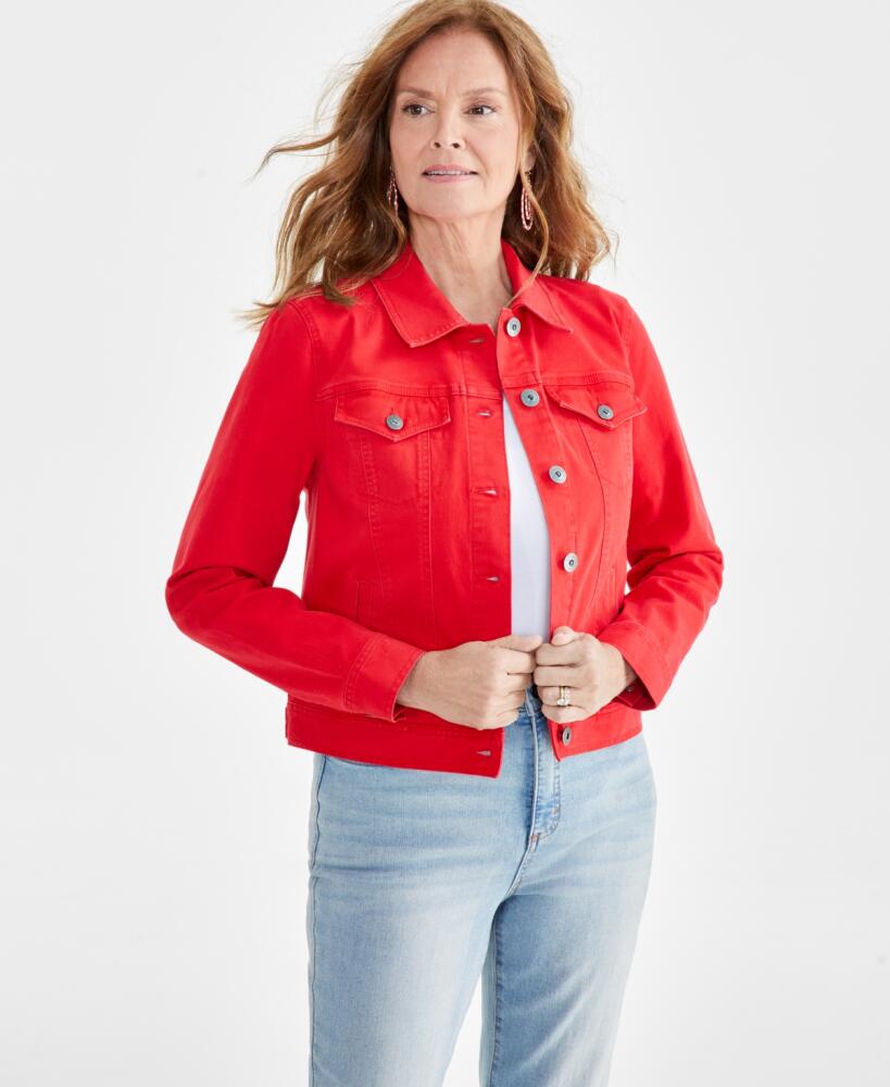 Style & Co Women's Classic Denim Jacket, Regular & Petite, Created for Macy's - Gumball Red Cover