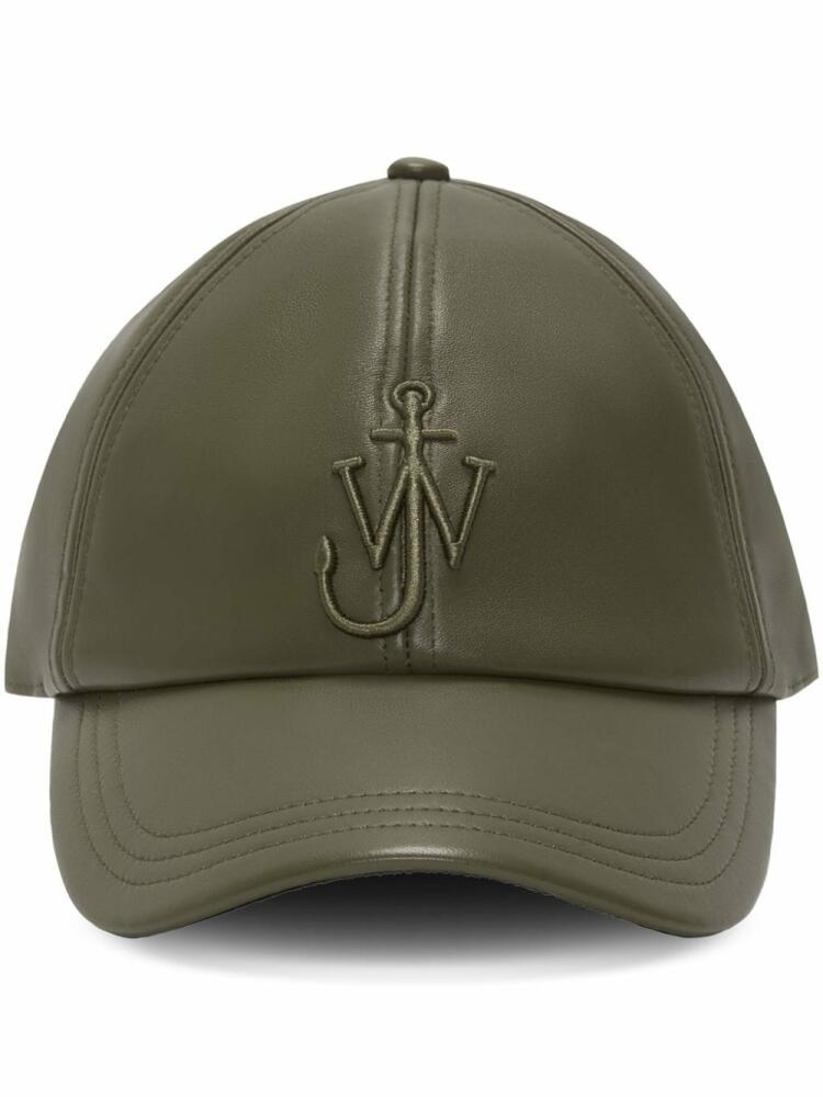 JW Anderson logo-embroidered leather cap - Green Cover