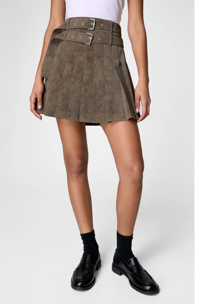 NASTY GAL Belted Pleated Faux Suede Skirt in Brown Cover