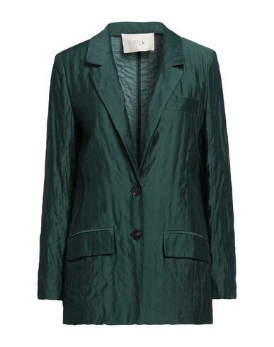 Tela Woman Blazer Dark green Viscose, Silk, Cotton Cover