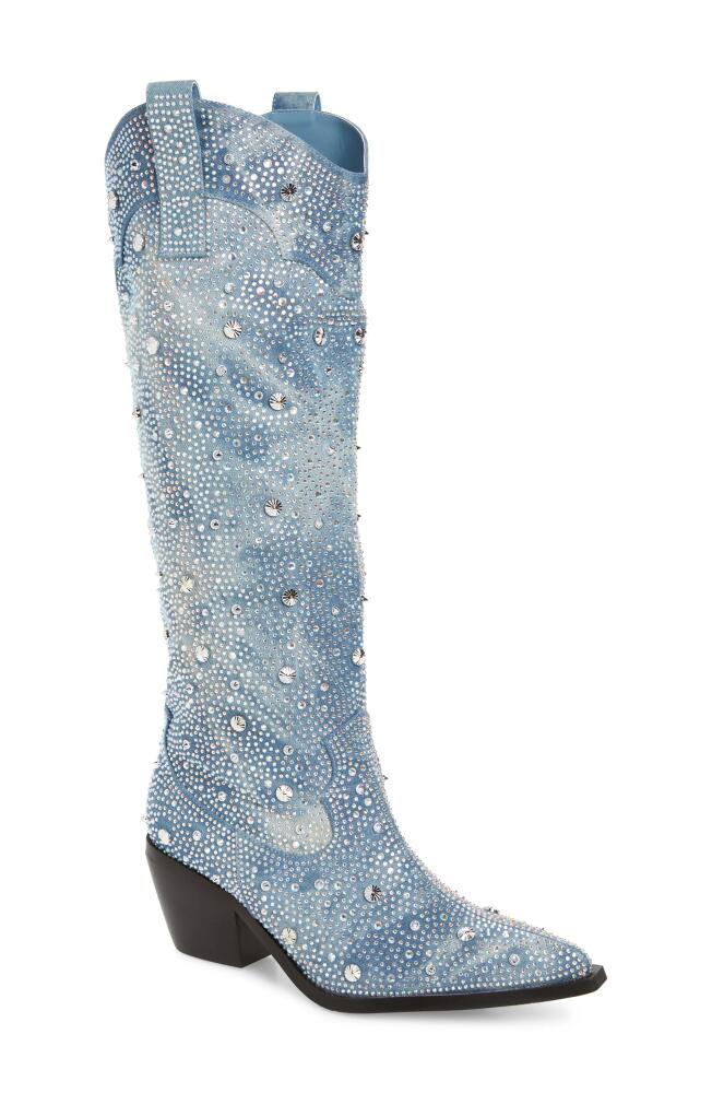 AZALEA WANG Mullins Crystal Embellished Western Boot in Blue Cover