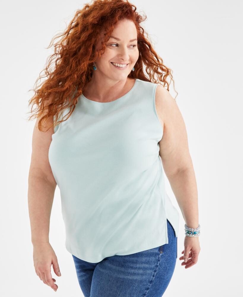 Style & Co Plus Size Boat-Neck Knit Tank Top, Created for Macy's - Harbor Gray Cover